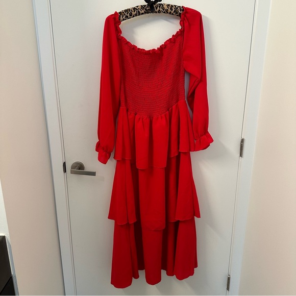 SHEIN Plus Shirred Frill Layered Hem A-line Dress - Picture 5 of 7